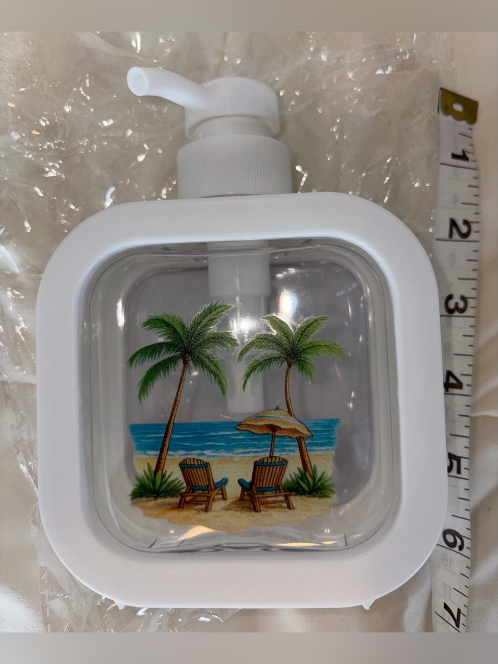 Clear Square Pump Bottle with Beach Graphic - White Pump - Picture 2 of 2